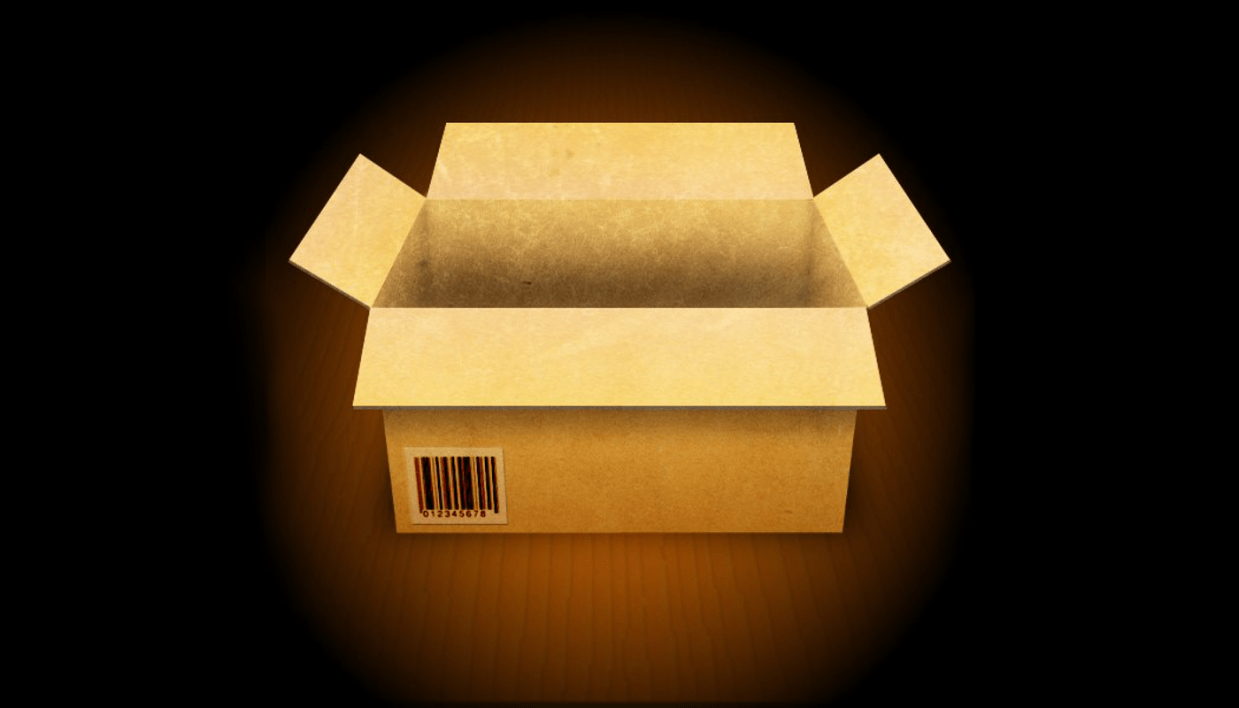 [IMAGE] An image of an open cardboard box on a black background